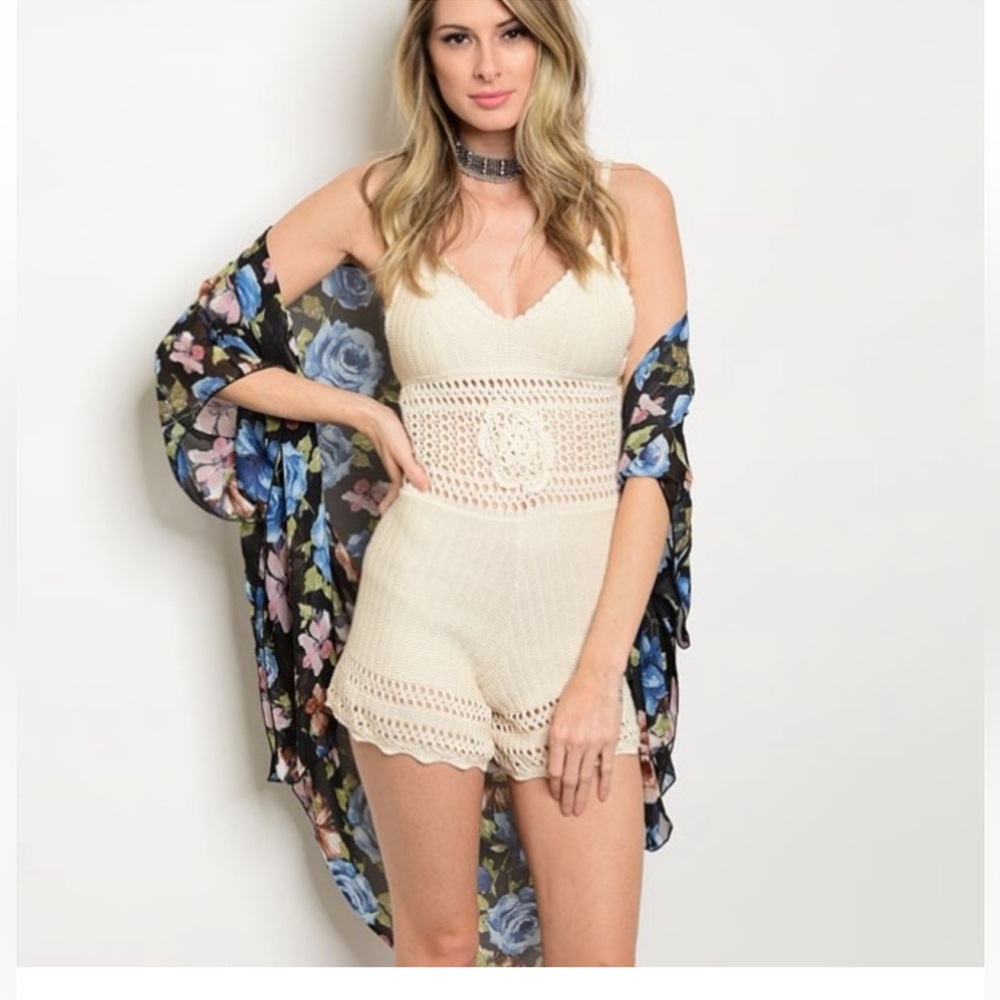 Cream Crochet Romper